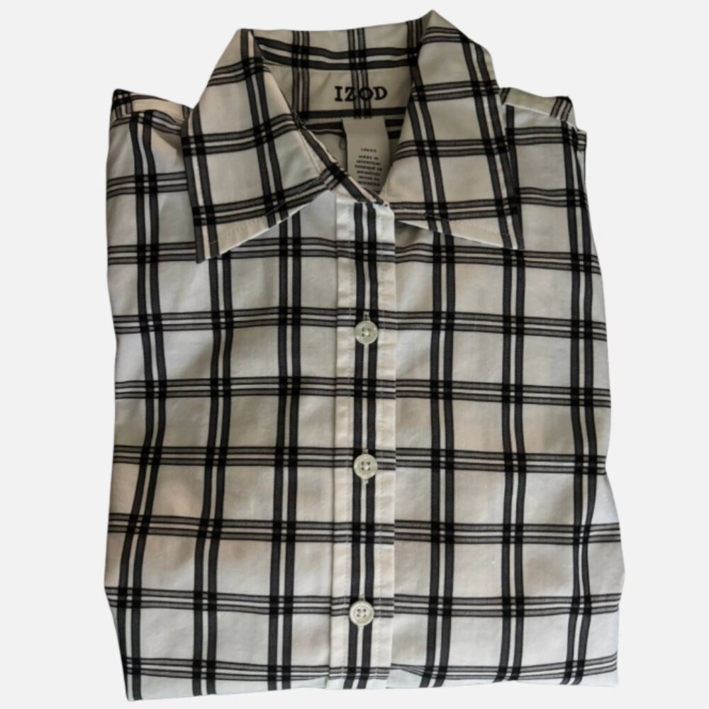 IZOD Women XS Long Sleeve Fitted Collared Button Up Plaid Blouse/Top/Shirt
